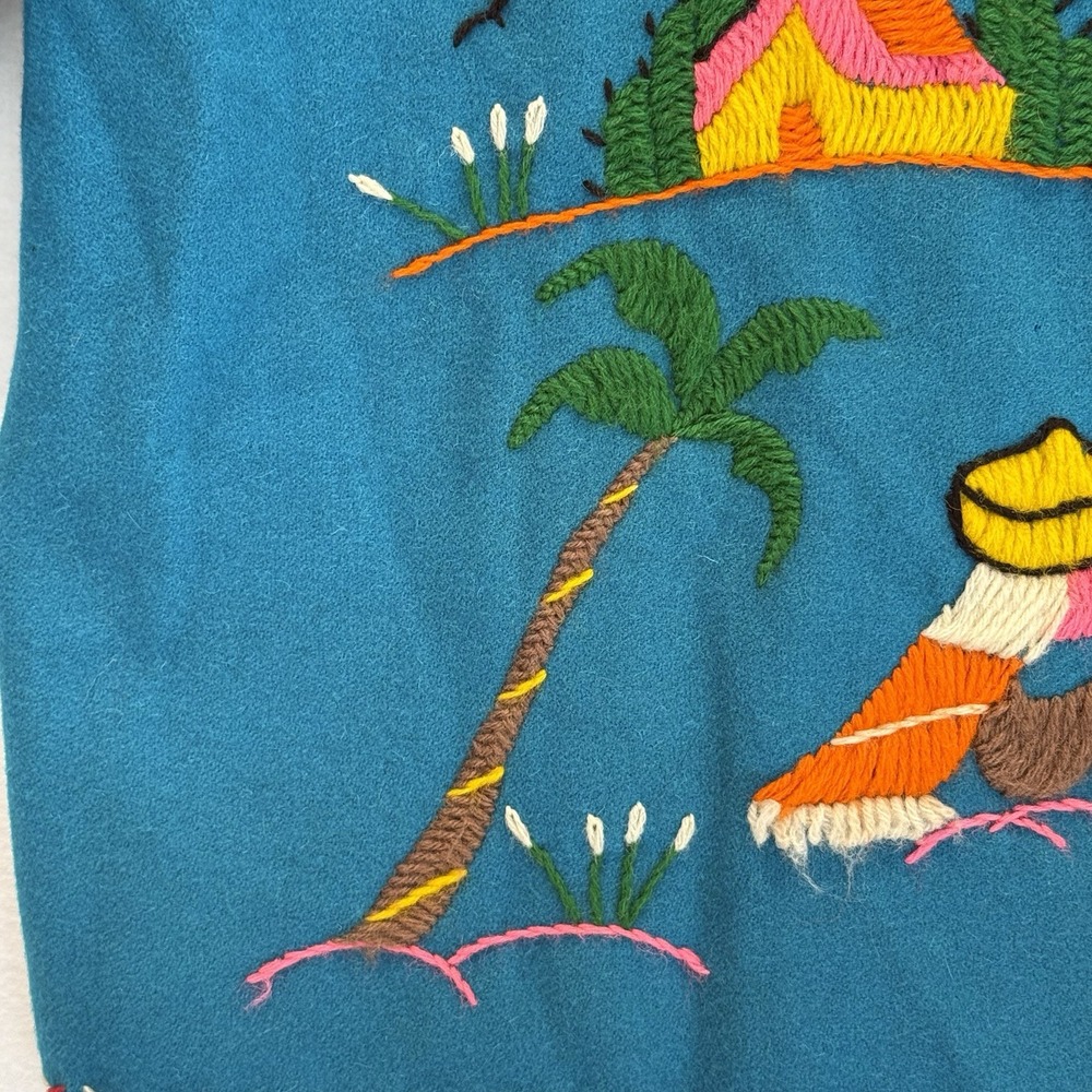 Vintage Azteca Mexican Wool‎ Souvenir Jacket Turquoise Hand Embroidered Folk Art - Picture 13 of 16